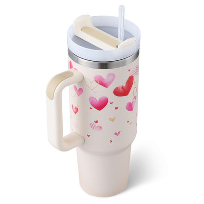 40oz Insulated Tumbler with Handle & Straw – Spill-Proof Travel Mug