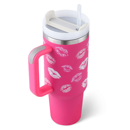 40oz Insulated Tumbler with Handle & Straw – Spill-Proof Travel Mug