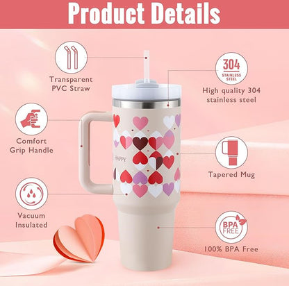 40oz Insulated Tumbler with Handle & Straw – Spill-Proof Travel Mug